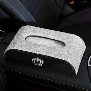 Hộp Đựng Khăn Giấy Da Đính Đá Vương Miện Cao Cấp Trên xe ô tô - bọc vô lăng ô tô