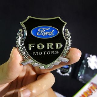 Bộ 2 miếng dán logo kim loại chữ FORD bông lúa - logo bông lúa trang trí ô tô xe máy
