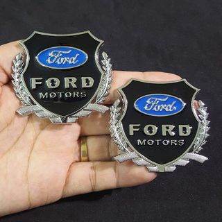 Bộ 2 miếng dán logo kim loại chữ FORD bông lúa - logo bông lúa trang trí ô tô xe máy