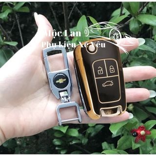 Bao Khoá Mạ Crom - Silicon Chevrolet Spark, Cruze 3 nút - kèm móc khoá