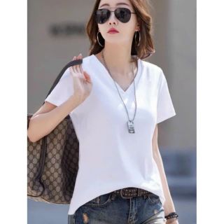 Áo thun nữ cổ tim trơn ngắn tay dáng vừa kiểu basic đơn giản trẻ trung kho sỉ Thanh Thảo
