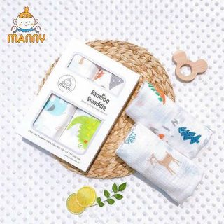 Hộp 2 Khăn tắm sợi tre Manny cao cấp mềm mại cho bé sơ sinh