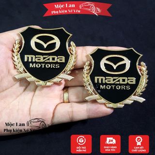 Bộ 2 miếng dán logo kim loại chữ MAZDA bông lúa - logo bông lúa trang trí giá sỉ
