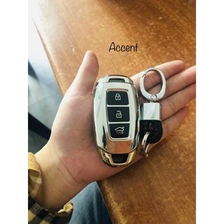 Ốp chìa khóa mạ crom Huyndai Accent base 2019 khóa có chìa -Kona, Santafe, Accent 2018-2021 chất lượng , sang trọng.