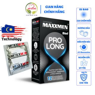 Bao cao su chống xuất tinh sớm Maxxmen 5in1 Prolong 12 cái, với 500 hạt gai nổi lớn cực đã, kéo dài cực đỉnh, gel silicon cao nhất