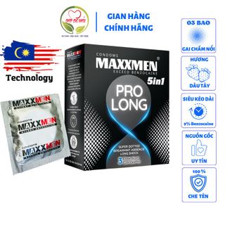 Bao cao su chống xuất tinh sớm Maxxmen 5in1 Prolong 12 cái, với 500 hạt gai nổi lớn cực đã, kéo dài cực đỉnh, gel silicon cao nhất