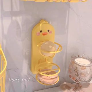 Bộ 3 cái  Khay Giỏ Đựng Đồ Phụ Kiện Nhà Tắm Hộp Khăn Giấy Treo Tường Con Vịt Vàng