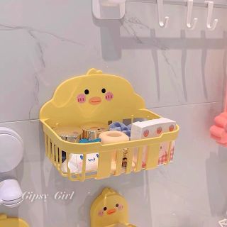Bộ 3 cái  Khay Giỏ Đựng Đồ Phụ Kiện Nhà Tắm Hộp Khăn Giấy Treo Tường Con Vịt Vàng