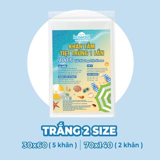 Khăn Tắm tiệt trùng dùng 1 lần Kawaii 50x100 Xanh/Trắng - Túi 3 khăn, thích hợp cho du lịch, dã ngoại