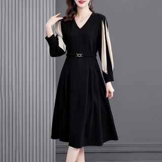 ĐẦM XÒE TAY PHỒNG DÀI PHỐI SỌC CÁCH ĐIỆU - DT1780