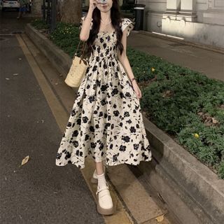 ĐẦM XÒE HOA CÁNH TIÊN NHÚN THUN - DT1779
