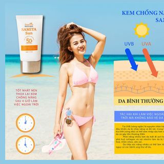 Kém chống nắng chuyên sâu SAMITA SUN SPF50+ Giúp chống nắng, chống tia UVA và UVB. Giảm bớt tình trạng sạm da, rám nắng, lão hoá da. (Tuýp 50gr)
