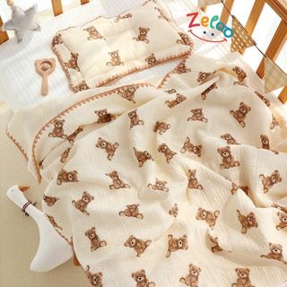 Zeloo- Chăn Muslin 4 Lớp Thêu Viền Cao Cấp