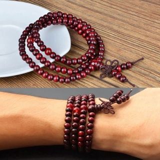 Vòng tay 108 hạt gỗ đàn hương 6mm cầu nguyện thiền Phật Mala - trang trí tượng và đeo vòng tay