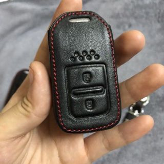Bao Da Chìa Khoá Ô Tô HONDA City CRV Civic - Ốp Da Bò Thật Chỉ Đỏ Kèm Móc Khoá