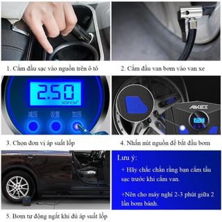 Bơm lốp ô tô, xe máy AIKESI bơm hơi 12V đồng hồ điện tử tự ngắt {Bảo hành 12 tháng }