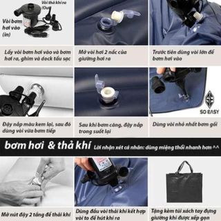 (màu ghi xám) Đệm Hơi Ô Tô Cao Cấp - Bao Gồm Bơm Điện, Gối, Miếng Vá Dự Phòng