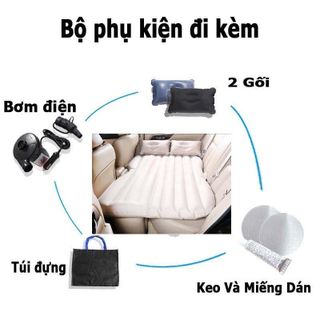 (màu ghi xám) Đệm Hơi Ô Tô Cao Cấp - Bao Gồm Bơm Điện, Gối, Miếng Vá Dự Phòng