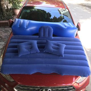 (màu ghi xám) Đệm Hơi Ô Tô Cao Cấp - Bao Gồm Bơm Điện, Gối, Miếng Vá Dự Phòng