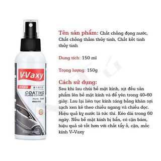 [Chính Hãng] Dung dịch Ceramic chống bám nước trên kính xe ô tô V-Vaxy 150ml