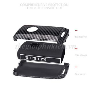 Ốp bọc chìa khóa xe Mazda 3 2020 vân Carbon kèm móc đeo INOX - tặng móc khóa thất lạc