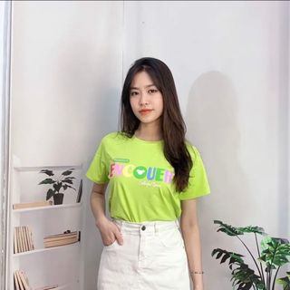 Áo thun nữ tay ngắn cổ tròn thun cotton co giãn in chữ 7 sắc cầu vồng form ôm vừa người nhiều màu bán chạy giá rẻ