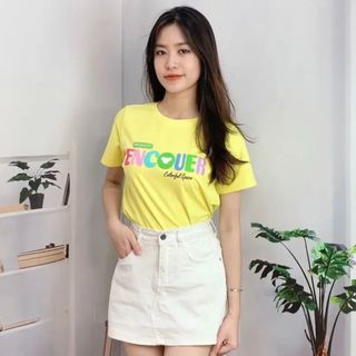 Áo thun nữ tay ngắn cổ tròn thun cotton co giãn in chữ 7 sắc cầu vồng form ôm vừa người nhiều màu bán chạy giá rẻ