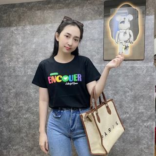 Áo thun nữ tay ngắn cổ tròn thun cotton co giãn in chữ 7 sắc cầu vồng form ôm vừa người nhiều màu bán chạy giá rẻ