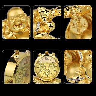 Tượng Phật Di Lặc mạ vàng kéo bao tiền vàng may mắn - trang trí taplo ô tô, bàn làm việc - tặng vòng hạt ngọc