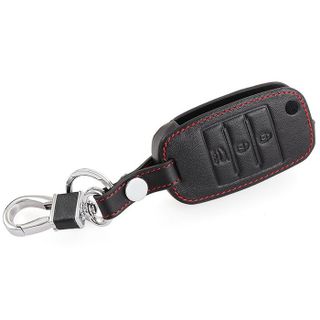 Bao da chìa khóa đen chỉ đỏ Kia rio, Kia Morning, Kia K3 - bản chìa gập -kèm móc khóa