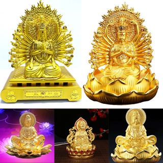 Tượng Phật bà nghìn tay mạ vàng - tượng phong thủy đặt taplo ô tô trang trí