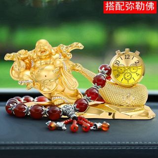 Tượng Phật Di Lặc mạ vàng kéo bao tiền vàng may mắn - trang trí taplo ô tô, bàn làm việc - tặng vòng hạt ngọc