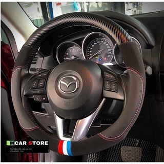 Bọc vô lăng cao cấp da lộn phối vân carbon có cờ Pháp và cờ đỏ sao vàng việt nam