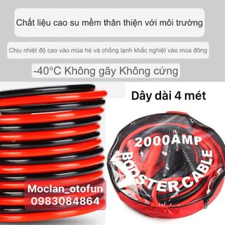 (RẺ VÔ ĐỊCH) Bộ 2 dây câu bình ắc quy xe ô tô - dài 4m mỗi dây - chịu tải 2000AMP- Kích Điện Acquy Cứu Hộ Ô Tô