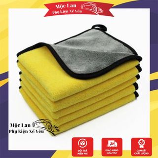 COMBO 5 khăn lau xe chuyên dụng 2 mặt màu vàng ghi size 30x60 - lau xe siêu dày siêu thấm nước không rụng bông giá sỉ
