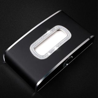 (10 màu) Hộp đựng khăn giấy bằng da kèm đồng hồ trang trí xe oto - hộp khăn giấy 3in1 bọc da mạ viền kim loại cao cấp