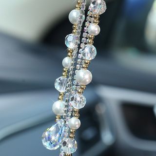 Khánh treo hình nơ chạm đá ngọc trai lấp lánh trang trí treo gương ô tô