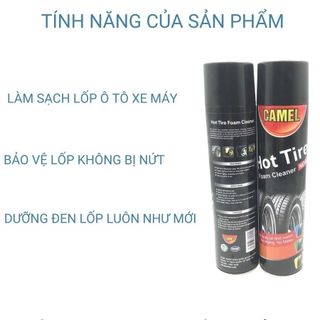 Chai xịt bóng vỏ, làm đen lốp xe và phục hồi nhựa nhám CAMEL HOTTIRE ( dạng bọt ) 650ml