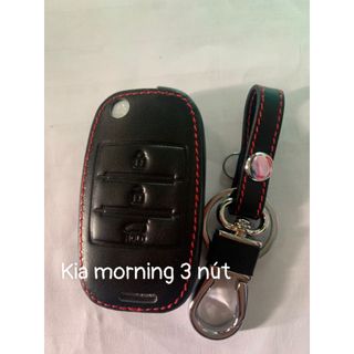 (KIA) Bao da chìa khóa xe Kia Morning, K3, Rio bản chìa gập- kèm móc khóa
