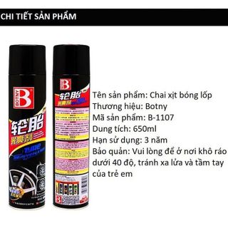 BÌNH XỊT BÓNG LỐP ô tô xe máy phục hồi nhựa nhám chính hãng BOTNY B-1107 dung tích 650ml dạng bọt chất lượng tốt