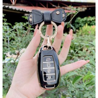Ốp chìa khóa mạ crom Huyndai Kona, Santafe, Accent 2021 ( loại 4 nút bấm) chất lượng , sang trọng - tặng móc thất lạc