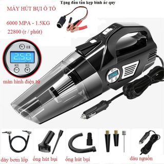 (4 in 1) Máy hút bụi kèm bơm lốp thế hệ mới, siêu khỏe, tích hợp đèn bin và đo áp suất lốp hàng cầm chắc tay DC12v