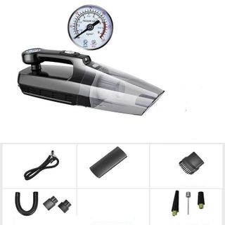 (4 in 1) Máy hút bụi kèm bơm lốp thế hệ mới, siêu khỏe, tích hợp đèn bin và đo áp suất lốp hàng cầm chắc tay DC12v