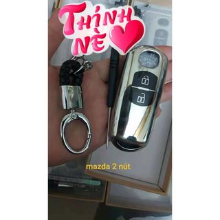Ốp Chìa Khóa Mạ Crom Mazda 3 New 2020 - Bản To Nút Viền - Bao Khóa Tráng Gương Cao Cấp Tặng Móc Thất Lạc