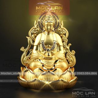 Tượng Phật Bà Quan Thế Âm Bồ Tát hai mặt tọa đài sen vàng đính đá cao cấp trang trí Taplo Ô Tô Xe Hơi mạ vàng giá sỉ