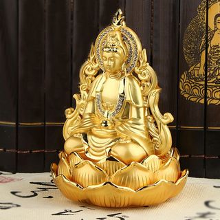 Tượng Phật Bà Quan Thế Âm Bồ Tát hai mặt tọa đài sen vàng đính đá cao cấp trang trí Taplo Ô Tô Xe Hơi mạ vàng