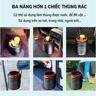 (BẢN CÓ NẮP) Thùng Rác Co Giãn Mini Để Trên Ô Tô – Dung Tích 4L