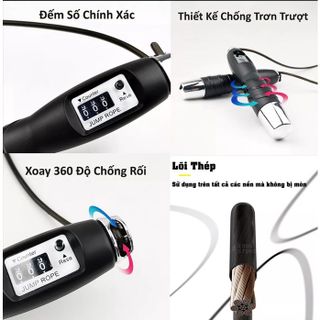 Dây nhảy lõi thép không tạ, thể lực đếm số đàn hồi 2.9m, hỗ trợ luyện tập thể dục, thể thao tiện lợi tại nhà, giảm cân khi tập dây - SP007