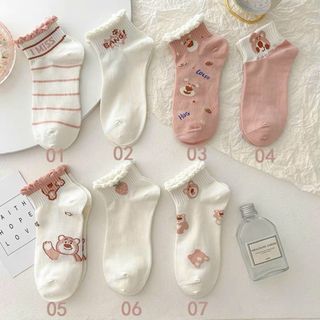 Set 5 đôi tất gấu dâu màu trắng cổ ngắn cute dễ thương sll sỉ Thanh Thảo