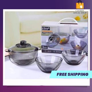 Bộ nồi thủy tinh, bộ chén bát thủy tinh Chunming decor bàn ăn / Có sỉ